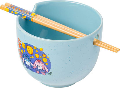 Picture of Silver Buffalo Lilo and Stitch Angel Holding Hands Couple Floating Lantern Ceramic Ramen Noodle Rice Bowl with Chopsticks, Microwave Safe, 20 Ounces