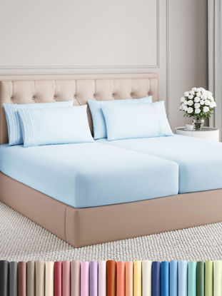 Picture of Split King 7 Piece Sheet Set - Breathable & Cooling Sheets - Hotel Luxury Bed Sheets - 1 Flat Sheet, 2 Fitted Sheets & 4 Pillowcases - Easy Fit, Soft & Wrinkle Free - Split King Baby Blue Sheets
