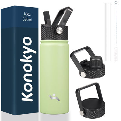 Picture of Konokyo 18 oz Insulated Water Bottle Stainless Steel Sport Bottles with 3 Lids,Macaron Green