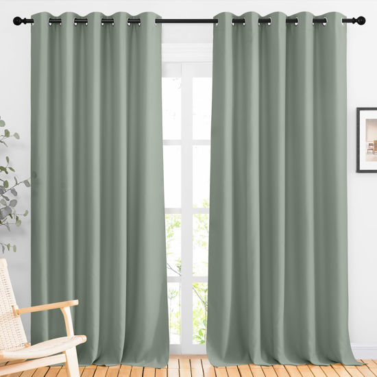 Picture of NICETOWN Sage Green 102 inch Curtains, Grommet Thermal Insulated Window Treatments Room Darkening Drape Room Divider for Living Room/Bedroom, W66 x L102, 2 Panels