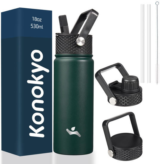 Picture of Konokyo 18 oz Insulated Water Bottle Stainless Steel Sport Bottles with 3 Lids,Army Green
