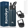 Picture of Konokyo 18 oz Insulated Water Bottle Stainless Steel Sport Bottles with 3 Lids,Navy Blue