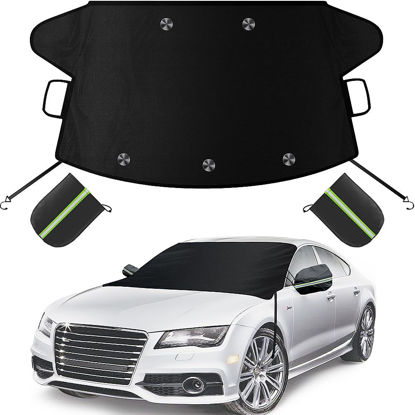 Picture of Sompaty Car Windshield Cover for Ice and Snow, Windshield Snow Cover, Performance Brake Kits with Side Mirrors Cover for Snow, Ice, UV Fits Most Cars, Trucks, Vans, SUVs, Black