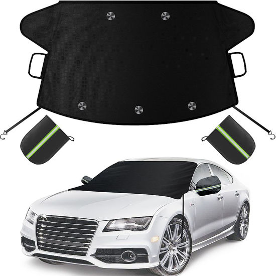 Picture of Sompaty Car Windshield Cover for Ice and Snow, Windshield Snow Cover, Performance Brake Kits with Side Mirrors Cover for Snow, Ice, UV Fits Most Cars, Trucks, Vans, SUVs, Black