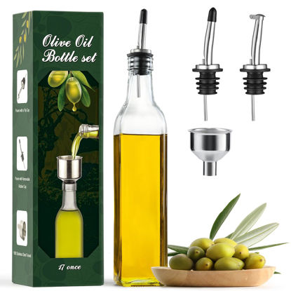 Picture of AOZITA 17oz Clear Glass Olive Oil Dispenser Bottle - 500ml Oil & Vinegar Cruet with Pourers and Funnel - Olive Oil Carafe Decanter for Kitchen