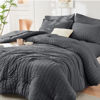 Picture of HYMOKEGE Twin Comforter Set Seersucker 5 Pieces, All Season Luxury Bed in a Bag for Bedroom, Bedding Set with Comforters, Sheets, Pillowcase & Sham, Dark Grey