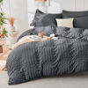 Picture of HYMOKEGE Twin Comforter Set Seersucker 5 Pieces, All Season Luxury Bed in a Bag for Bedroom, Bedding Set with Comforters, Sheets, Pillowcase & Sham, Dark Grey