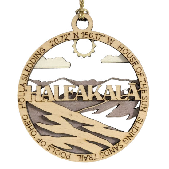 Picture of Haleakala National Park "House of the Sun" Scene, 3" Laser Cut Wood Ornament - Handmade Christmas Decor, Small Business USA Made