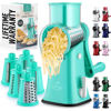 Picture of Zulay Rotary Cheese Grater 5 Blade Cheese Shredder - Manual Hand Crank Cheese Grater With Reinforced Suction & 5 Interchangeable Drums - Easy to Use Vegetable Chopper - Calm Teal