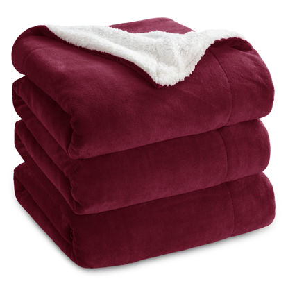 Picture of Bedsure Sherpa Fleece Blankets King Size for Bed - Thick and Warm, Soft Fuzzy Plush King Blanket for Winter, Winery Red, 108x90 Inches