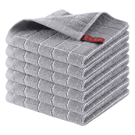 Picture of Homaxy 100% Cotton Terry Kitchen Dish Cloths, Ultra Soft and Absorbent Dish Towels for Kitchen, Suitable for Drying and Washing Dishes, 6 Pack, 12 x 12 Inches, Light Grey
