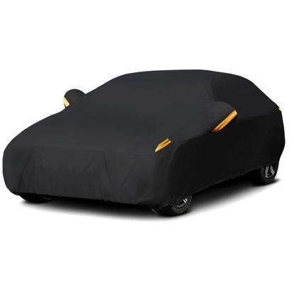 Picture of MORNYRAY Waterproof Car Cover All Weather Snowproof UV Protection Windproof Outdoor Full car Cover, Universal Fit for Sedan (Fit Sedan Length 194-206 inch, All Black)