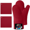 Picture of Gorilla Grip BPA-Free Soft Silicone Oven Mitts and Potholder Set of 4, Heat Resistant Hot Pads, Thick Cotton Lined Cooking Mitt, Long Gloves Protect Hands, Kitchen Waterproof Trivet Mats, 12.5" Red