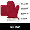 Picture of Gorilla Grip BPA-Free Soft Silicone Oven Mitts and Potholder Set of 4, Heat Resistant Hot Pads, Thick Cotton Lined Cooking Mitt, Long Gloves Protect Hands, Kitchen Waterproof Trivet Mats, 12.5" Red