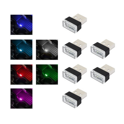 Picture of Augeny 6 PCS USB LED Car Interior Atmosphere Lamp, Plug-in USB Decor Night Light, Portable Auto Ambient Lighting Kit, Universal Vehicle Interior Accessories for Most Cars (6 Colors)