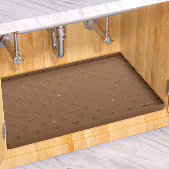 Picture of Sdpeia Under Sink Mat for Bathroom NEW Starry Mat Waterproof Shelf Liner 22 x 19 in Cabinet Liner for Kitchen Protects Cabinet from Leaks Flexible Drip Tray(Brown)