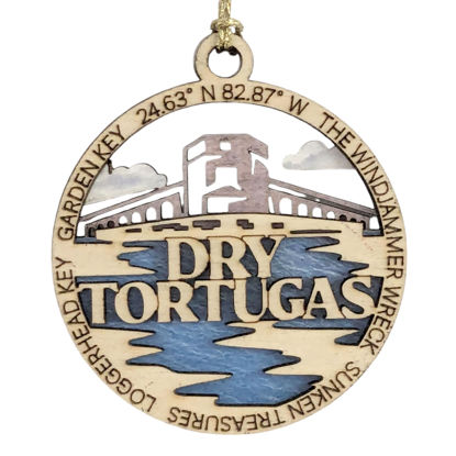 Picture of Dry Tortugas National Park Wood Christmas Decoration, Garden Key Fort Jefferson Ornament - 3" Laser Cut with Park Scene