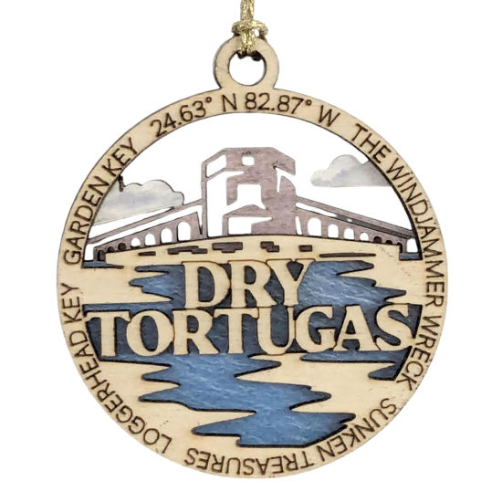 Picture of Dry Tortugas National Park Wood Christmas Decoration, Garden Key Fort Jefferson Ornament - 3" Laser Cut with Park Scene