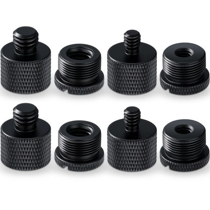 Picture of Moxweyeni 8 Pcs Mic Stand Adapter 5/8 Female to 3/8 Male, 3/8 Female to 5/8 Male, 5/8 Female to 1/4 Male and 1/4 Female to 5/8 Male Screw Thread Adapter Mic Thread Adapter Set for Microphone(Black)