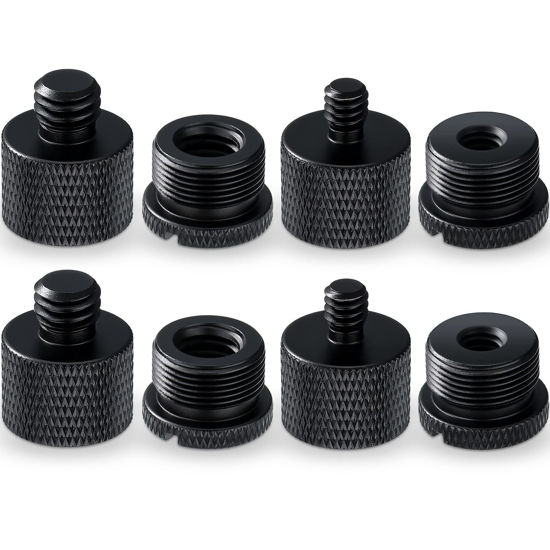 Picture of Moxweyeni 8 Pcs Mic Stand Adapter 5/8 Female to 3/8 Male, 3/8 Female to 5/8 Male, 5/8 Female to 1/4 Male and 1/4 Female to 5/8 Male Screw Thread Adapter Mic Thread Adapter Set for Microphone(Black)