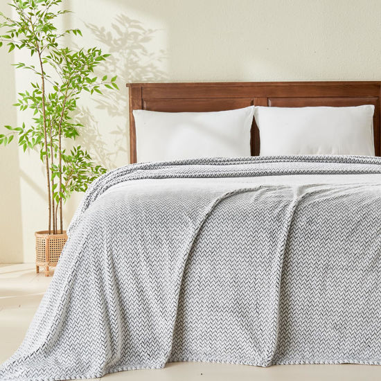 Picture of NEWCOSPLAY Super Soft Queen Blanket Frosty Dark Grey Premium Silky Flannel Fleece Leaves Pattern Lightweight Bed Blanket All Season Use (Frosty Dark Grey, Queen(90"x90"))