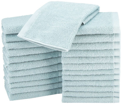 Picture of Amazon Basics face Towels for bathroom, 100% Cotton Extra Absorbent washcloth, Fast Drying - salon towel - 24 Pack Ice Blue (12 x 12 inches)