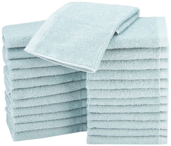 Picture of Amazon Basics face Towels for bathroom, 100% Cotton Extra Absorbent washcloth, Fast Drying - salon towel - 24 Pack Ice Blue (12 x 12 inches)
