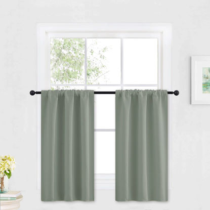 Picture of RYB HOME Grayish Green Short Curtains Blackout, 30 inch Durable Cafe Curtains Room Darkening Window Drapes Privacy Protection for Basement Closet Kithen, W29 x L30 inch, 2 Panels