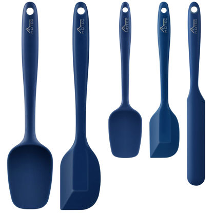 Picture of HOTEC Food Grade Silicone Rubber Spatula Set Kitchen Utensils for Baking, Cooking, and Mixing High Heat Resistant Non Stick Dishwasher Safe BPA-Free Classic Blue Set of 5