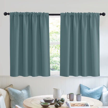 Picture of RYB HOME Bathroom Curtains Room Darkening Privacy Small Window Curtains for Bedroom Kitchen Basement RV Camper, Wide 52 inches x Long 36 inches, Teal Blue, 2 Panels