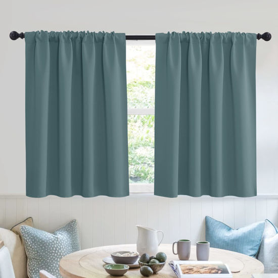Picture of RYB HOME Bathroom Curtains Room Darkening Privacy Small Window Curtains for Bedroom Kitchen Basement RV Camper, Wide 52 inches x Long 36 inches, Teal Blue, 2 Panels
