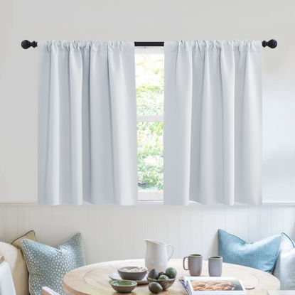 Picture of RYB HOME Short Curtains 2 Panels Set, Room Darkening Drapes Cafe Curtains Small Window Treatment for Bathroom Basement Studio Bunk Bed, Width 42 x Length 30 inches, Greyish White
