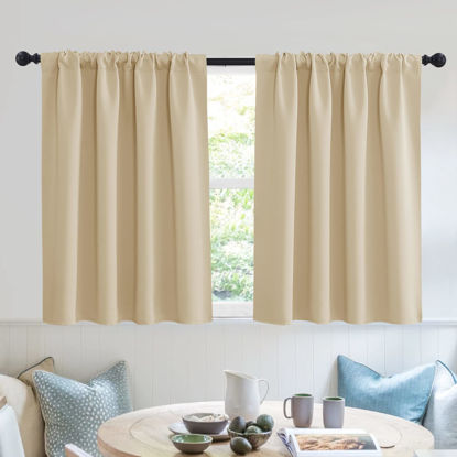 Picture of RYB HOME Room Darkening Short Curtains for Small Winow Decor Light Block Thermal Insulated Drapes for Kids Bedroom Bathroom Downstairs Window RV Curtains, 52 x 36, Biscotti Beige, 2 Panels