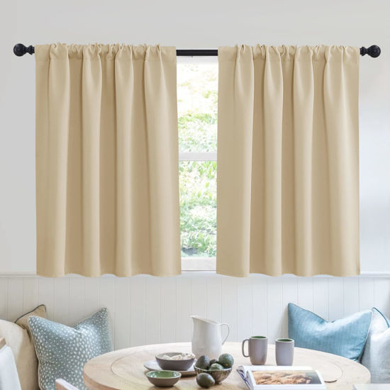 Picture of RYB HOME Room Darkening Short Curtains for Small Winow Decor Light Block Thermal Insulated Drapes for Kids Bedroom Bathroom Downstairs Window RV Curtains, 52 x 36, Biscotti Beige, 2 Panels