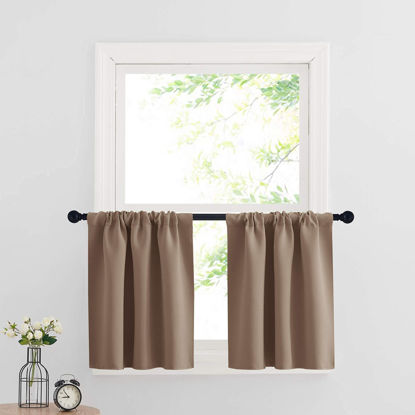 Picture of RYB HOME Half Window Curtains Blackout Shades Small Draperies for Living Room, Short Curtains for Cafe Shop/Kitchen, 29 inches Wide x 24 inch Long Per Panel, Mocha, 2 Panels