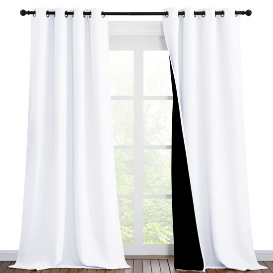 Picture of NICETOWN White 100% Blackout Curtains for Windows, Pack of 2, 46" W x 96" L, Super Heavy-Duty Black Lined Total Darkness Drapes for Bedroom, Privacy Assured Window Treatment for Patio