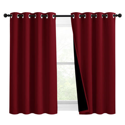 Picture of NICETOWN Kitchen Full Blackout Curtain Panels, Super Thick and Soft Insulated Window Covers, 100% Blackout Draperies with Black Backing for Cafe Window (Burgundy Red, Set of 2, 46 by 54-inch)