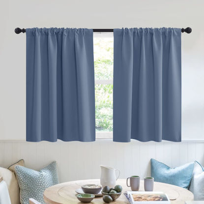 Picture of RYB HOME RV Curtains for Camper Windows - Soft Thermal Insulated Small Window Curtain Tiers for Cafe Kitchen Bedroom Basement Glass Door Window, W 42 x L 30 inches, Stone Blue, 2 Panels