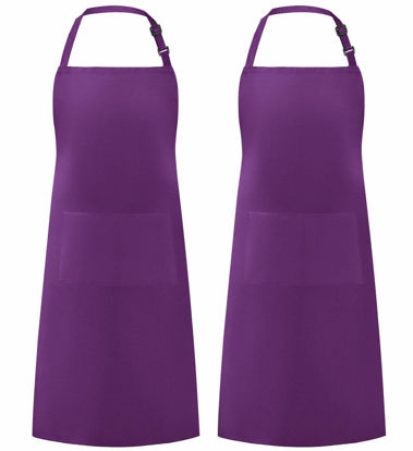 Picture of Syntus 2 Pack Adjustable Bib Apron Waterdrop Resistant with 2 Pockets Cooking Kitchen Aprons for BBQ Drawing, Women Men Chef, Purple
