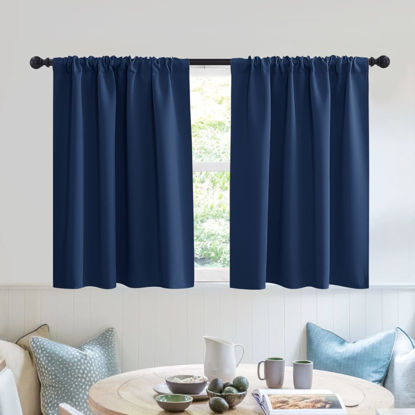 Picture of RYB HOME RV Curtains for Camper Windows - Soft Thermal Insulated Small Window Curtain Tiers for Cafe Kitchen Bedroom Basement Glass Door Window, W 42 x L 30 inches, Navy Blue, 2 Panels