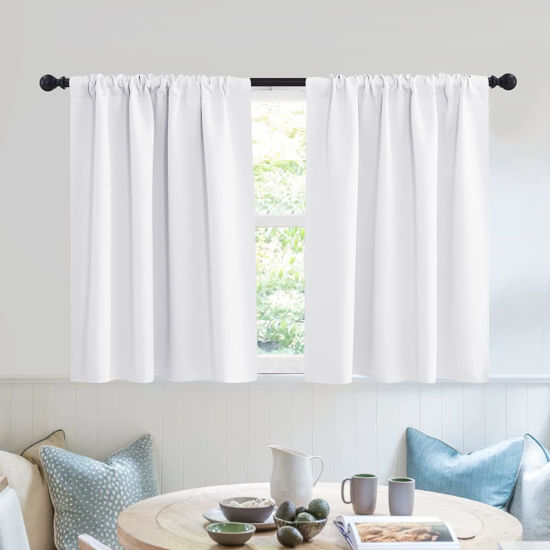 Picture of RYB HOME White Half Window Curtains, Short Tier Cafe Curtains for Kitchen Privacy Thermal Insulate Curtain Shades for Closet RV Camper Basement Window, W 42 in x L 30 in, Pure White, Set of 2 Panel