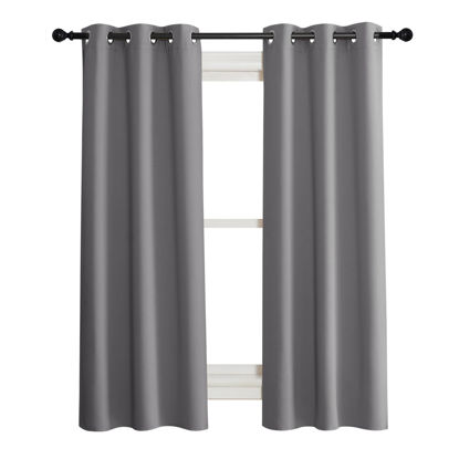 Picture of NICETOWN 100% Blackout Short Curtains with Black Liners, 2 Panels, 37" W by 50" L, Grey, Solid Thermal Insulated Full Blackout 2-Layer Lined Drapes, Energy Efficiency Window Draperies for Bedroom