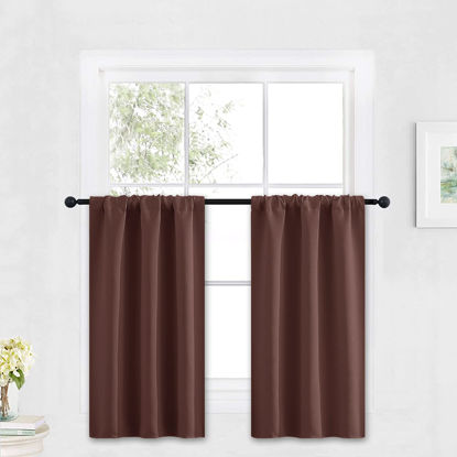 Picture of RYB HOME Small Curtains Blackout - Privacy Energy Efficiency Mini Curtains for Kids Bedroom RV Camper Windows Trailer Bathroom Kitchen Cabinet Door Window, W 29 x L 36, Chocolate Brown, 2 Panels
