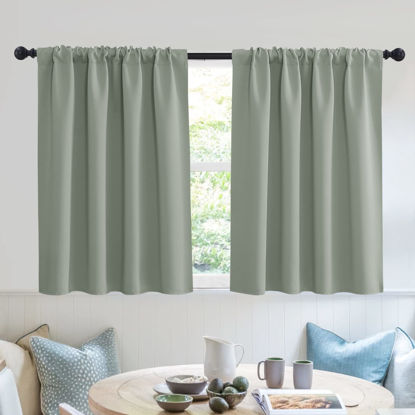Picture of RYB HOME Short Curtains 36 inch 2 Panels Set, Room Darkening Small Window Drapes Thermal Insulated Cafe Curtains for Kitchen Dorm Transit Van, W52 x L36 inch, Grayish Green