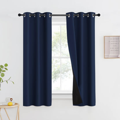 Picture of NICETOWN 100% Blackout Curtain Set, Thermal Insulated & Energy Efficiency Window Draperies for Guest Room, Full Shading Panels for Shift Worker and Light Sleepers, Navy Blue, 37W x 60L, 2 PCs