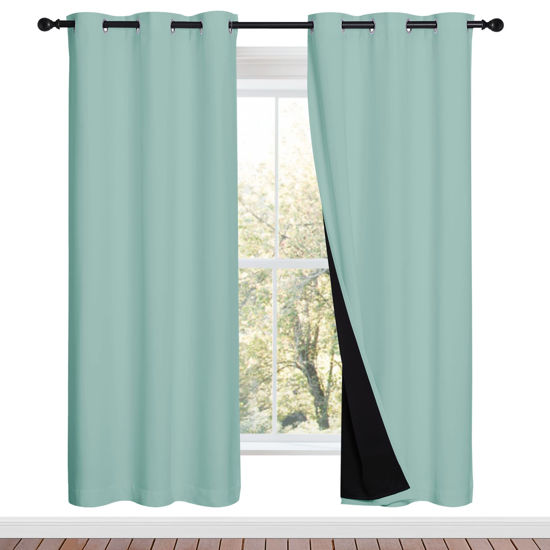 Picture of NICETOWN 100% Blackout Window Curtain Panels, Full Light Blocking Drapes with Black Liner for Nursery, 72-inch Drop Thermal Insulated Draperies (Aqua Blue, 2 Pieces, 42-inch Wide Per Panel)