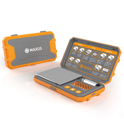 Picture of MAXUS Digital Precision Pocket Scale with 200 x 0.01g Accuracy, Calibration Weight, and USB Cable - Ideal for Jewelry, Coins, and More