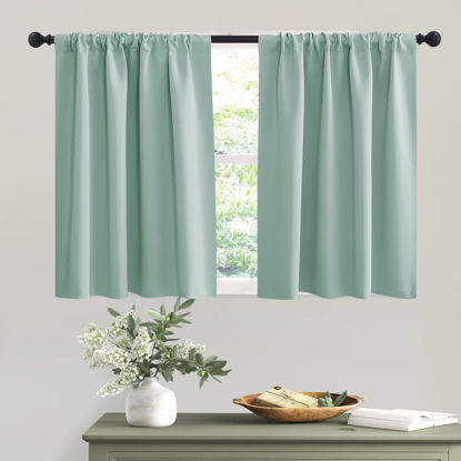 Picture of RYB HOME RV Curtains for Camper Windows - Soft Thermal Insulated Small Window Curtain Tiers for Cafe Kitchen Bedroom Basement Glass Door Window, W 42 x L 30 inches, Aqua, 2 Panels