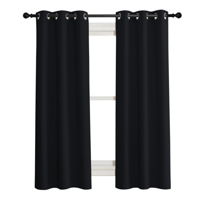 Picture of NICETOWN Complete 100% Blackout Curtain Set, Black, 37" W by 40" L, Double Panels, Thermal Insulated & Energy Efficiency Window Draperies with Black Liner, Noise Reducing Short Curtains for Kids Room