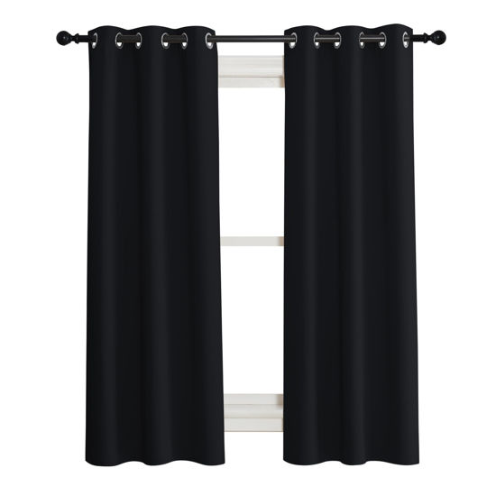 Picture of NICETOWN Complete 100% Blackout Curtain Set, Black, 37" W by 40" L, Double Panels, Thermal Insulated & Energy Efficiency Window Draperies with Black Liner, Noise Reducing Short Curtains for Kids Room